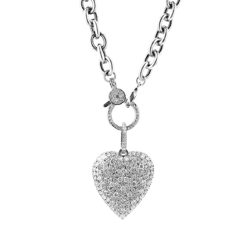 Pearl Necklaces-Diamond Cobblestone Heart on Chunky Chain Necklace N0002827