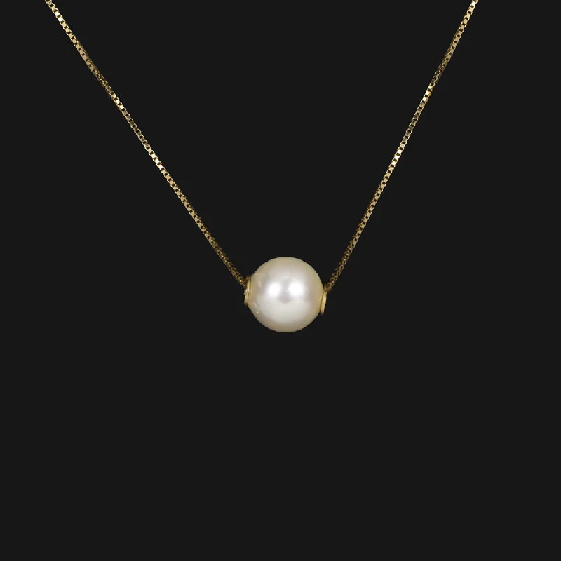 Personalized Pendant Necklaces-PEARL 14k YELLOW GOLD NECKLACE DAINTY SIMPLE CLASSIC EVERYDAY PENDANT 17 INCH