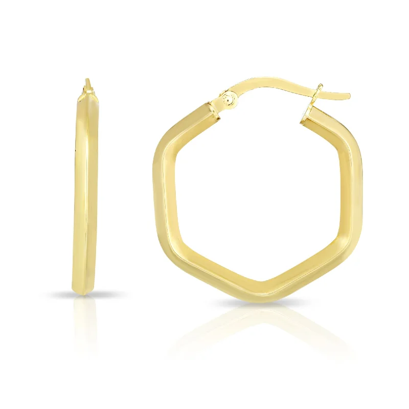 Simple Crystal Earrings-14K Gold Hexagon Hoop Earring