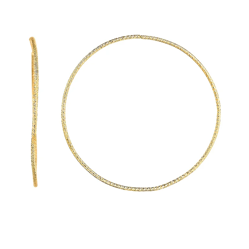 Fashion Drop Hoop Earrings-14K Gold 1.2x50mm Diamond Cut Endless Hoops