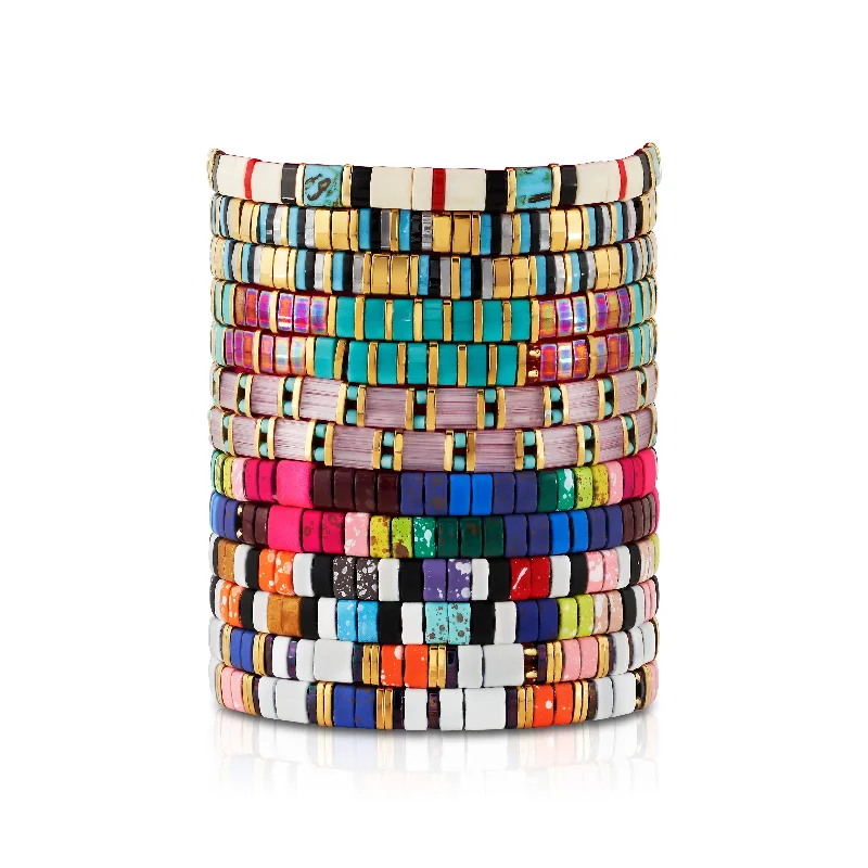 Bracelets For Men-THIN GLASS BEADED STRETCH BRACELET, MULTI COLOR