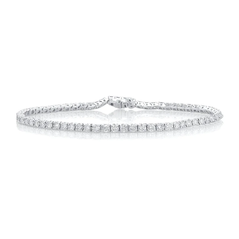 Bracelets With Geometric Patterns-4.00 Carat Round Diamond Tennis Bracelet set in 14K White Gold