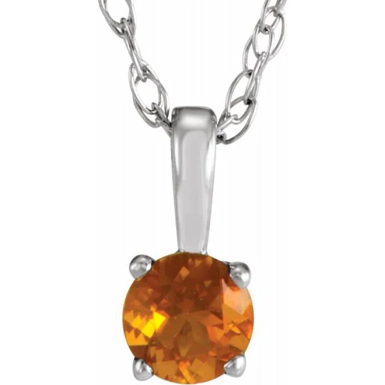 Silver Diamond Necklaces-Sterling Silver 3 mm Imitation Citrine Youth Solitaire 14" Necklace