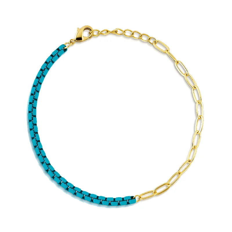 Adjustable Bracelets-HALF & HALF ENAMEL PAPERCLIP BRACELET, TEAL