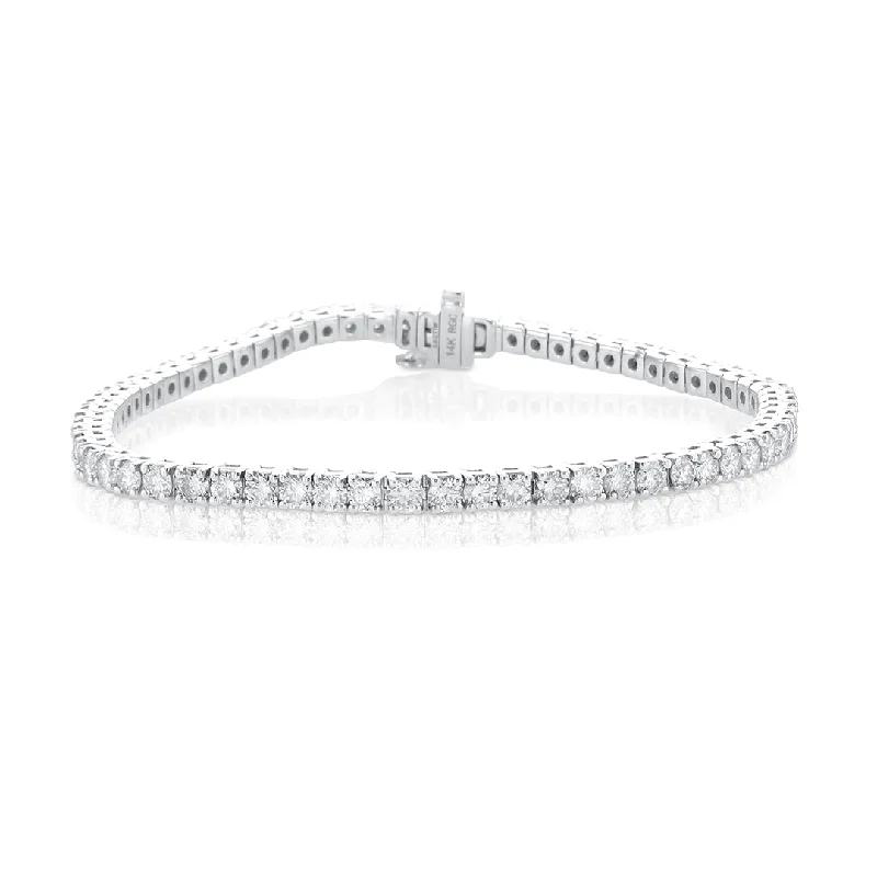 Simple Gold Bracelets-5.00 Cttw Round Diamond 14K White Gold Tennis Bracelet