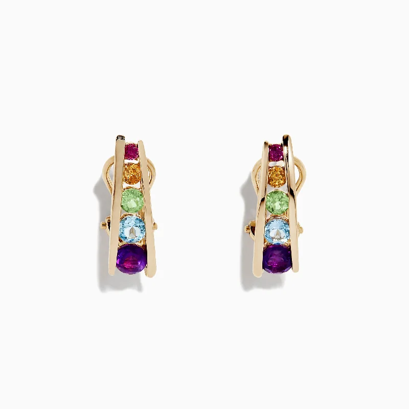 Blue Earrings for Men-Mosaic 14K Yellow Gold Multi Gemstone Earrings, 1.40 TCW