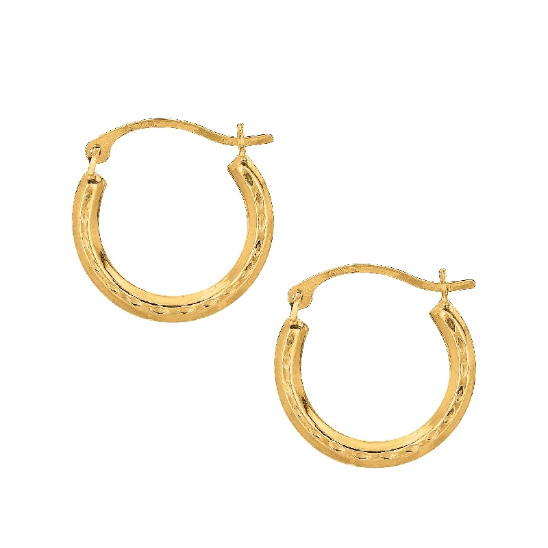 Elegant Hoop Earrings for Women-10K Gold Mini Diamond Cut Hoop Earring