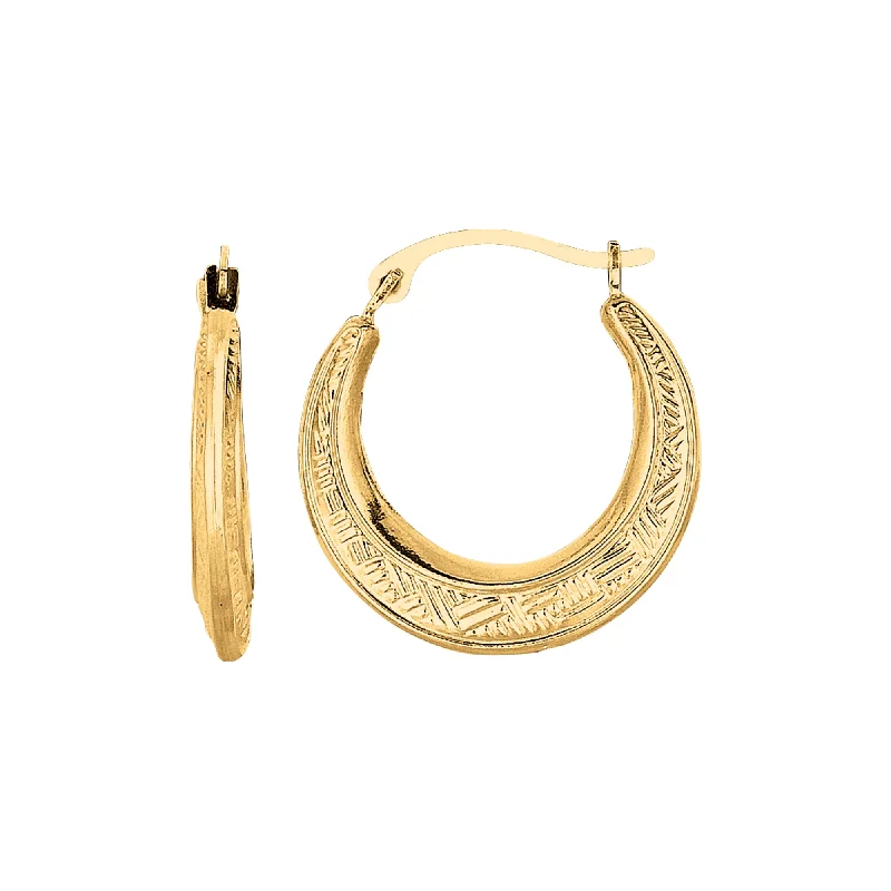 Luxury Hoop Earrings for Women-10K Gold Diamond Cut Etched Pattern Hoop Earring