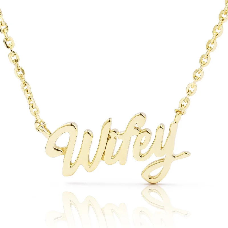 Oval Pendant Necklaces-10k Gold Wifey Statement Necklace