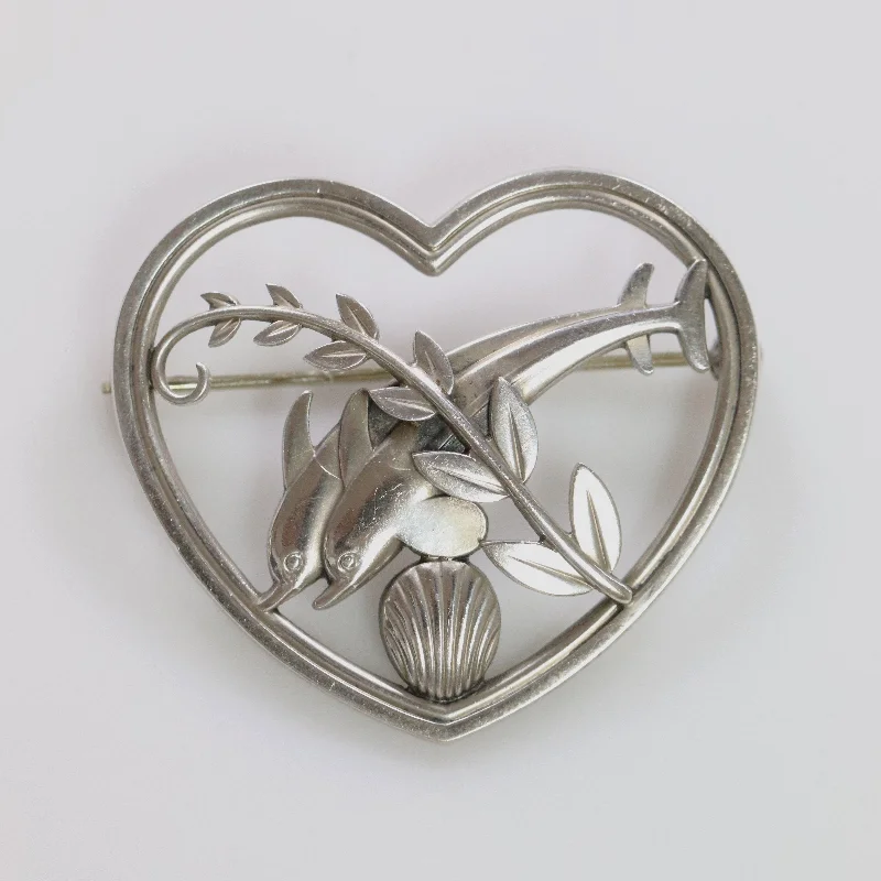 Luxury Brooch-Vintage Georg Jensen Jewelry | Heart and Dolphin Brooch 312