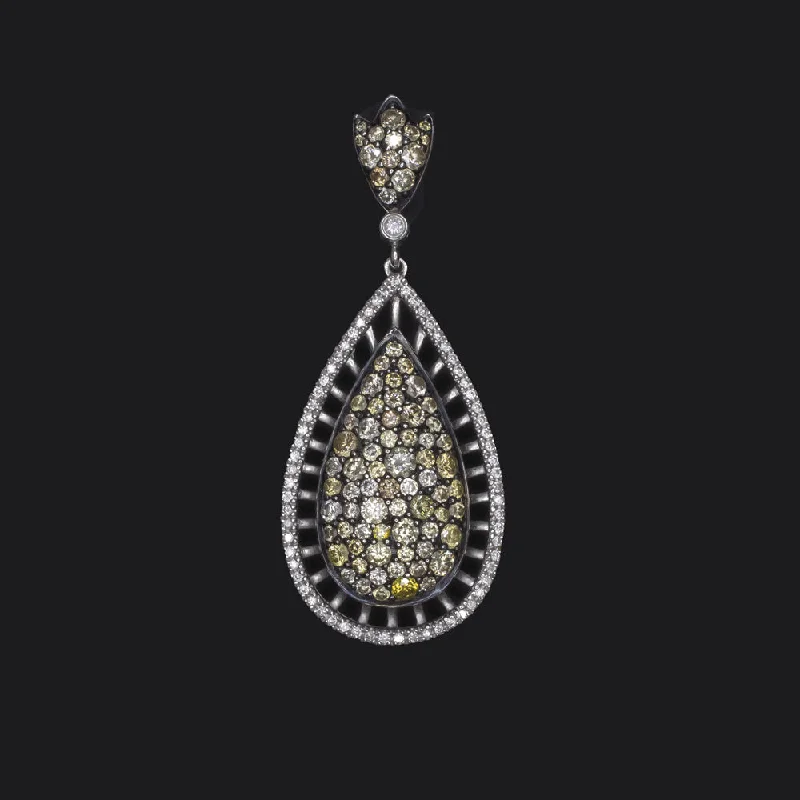 Multi-colored Necklaces-2.10c FANCY COLOR DIAMOND 18k CLUSTER PENDANT TEARDROP NECKLACE YELLOW CHAMPAGNE