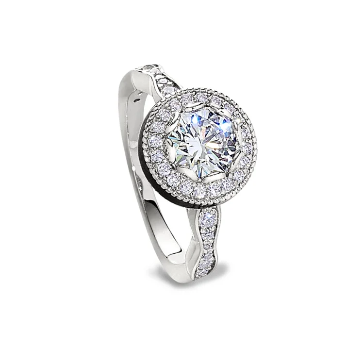 Wedding Rings For Men-Platinum Finish Sterling Silver Micropave Round Halo Ring with Simulated Diamonds - Size 7