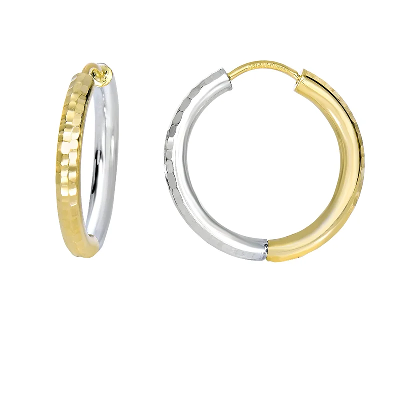 Luxury Gold Stud Earrings-14K Yellow & White Gold Diamond Cut Hoop Earring