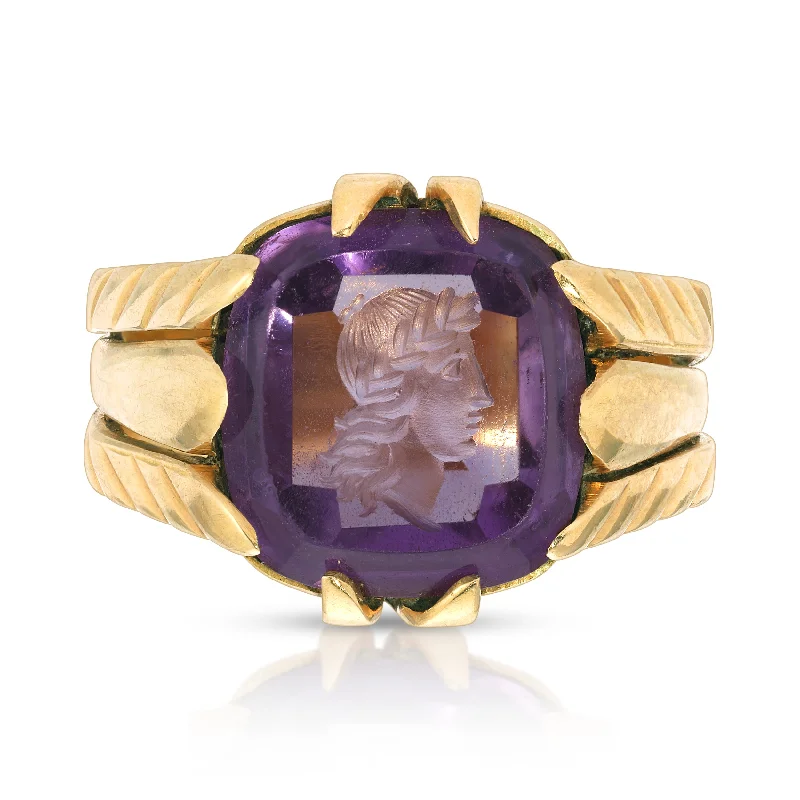 Birthstone Promise Rings-Victorian Amethyst Intaglio Portrait Ring