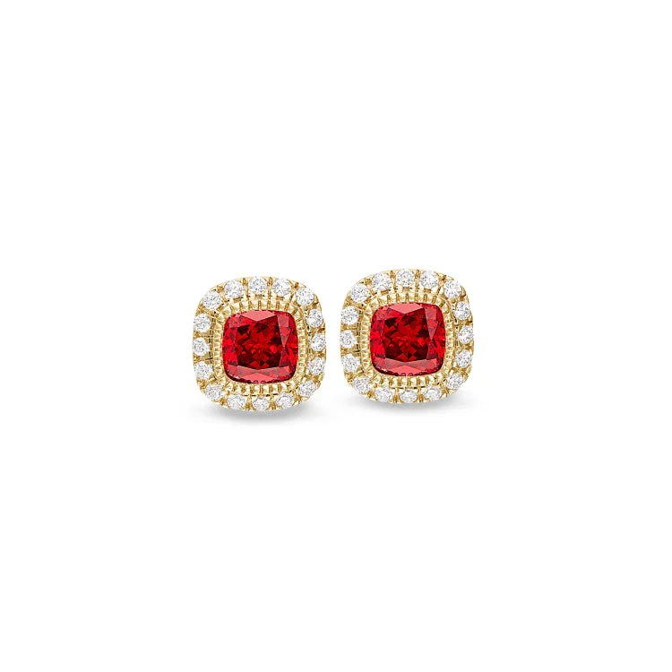 Natural Earrings-Gold Finish Sterling Silver Micropave Simulated Garnet Earrings with Simulated Diamonds