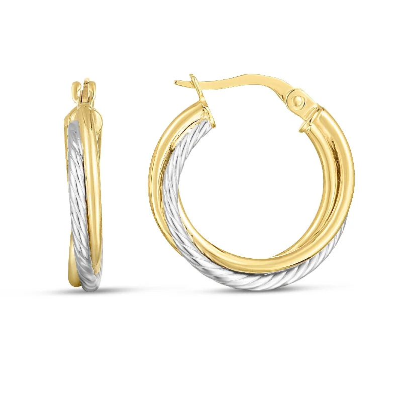 Modern Crystal Earrings-14K Two-tone Twisted Hoops