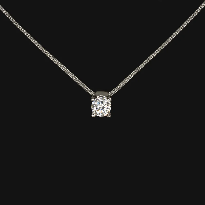 Elegant Gold Necklaces-DIAMOND SOLITAIRE NECKLACE PLATINUM 1/2ct VERY GOOD CUT ROUND PENDANT NATURAL