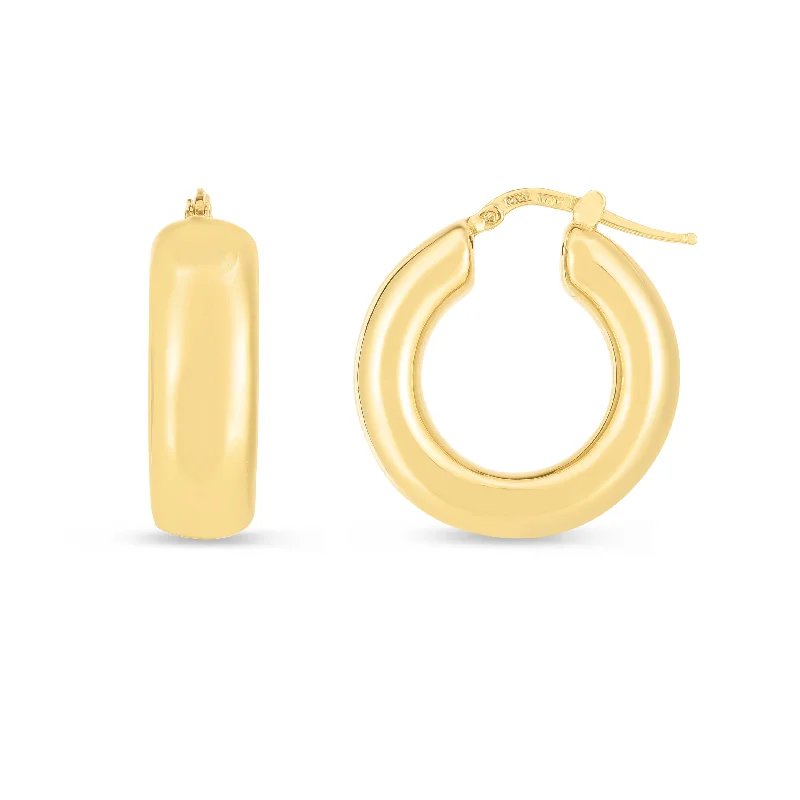 Statement Gold Earrings-14K Medium Puffy Hoops