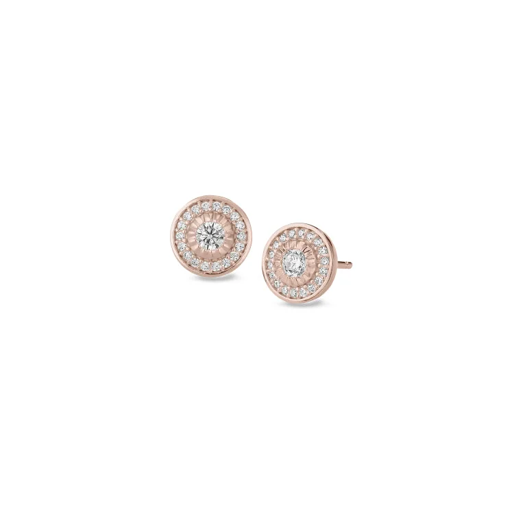 Personalized Pearl Earrings-Rose Gold Finish Sterling Silver Micropave Halo Earrings with Simulated Diamonds