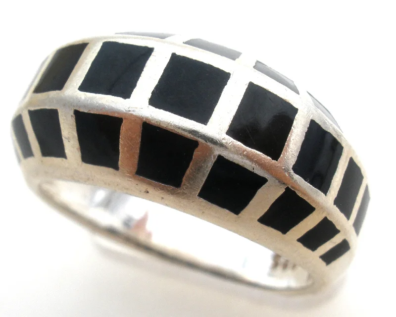 Stackable Rings-Black Onyx Sterling Silver Ring Size 8 Vintage