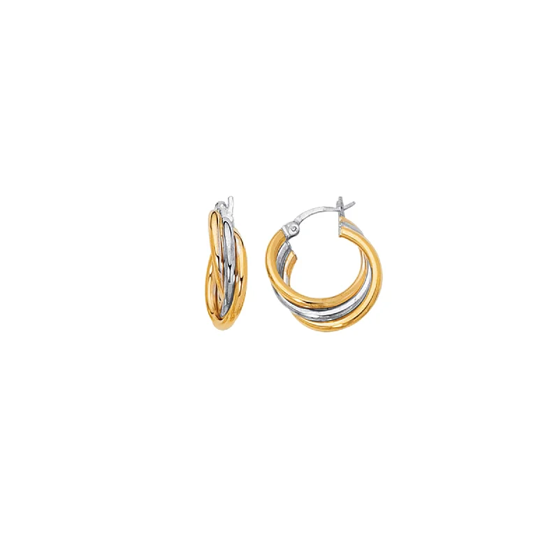 Artistic Pearl Earrings-14K Yellow & White Gold Polished Triple Row Hoop Earring