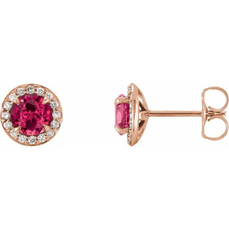 Simple Earrings-14K Rose 5 mm Natural Ruby & 1/8 CTW Natural Diamond Earrings