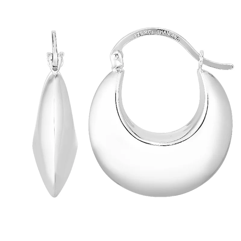 Retro Earrings-Silver Small Round Puffy Hoop Earring