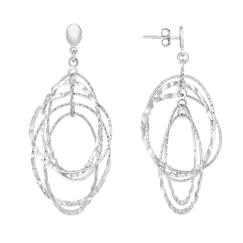 Matching Hoop Earrings-Silver Oval Drop Hammered Earring