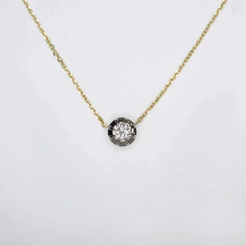 Antique Silver Necklaces-DIAMOND SOLITAIRE NECKLACE 1/4ct VICTORIAN STYLE COLLET ROUND 14k GOLD PENDANT