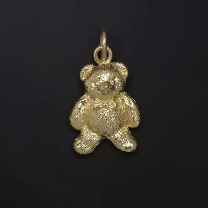 Luxury Diamond Necklaces-14k YELLOW GOLD DETAILED HANDMADE TEDDY BEAR CHARM PENDANT NECKLACE CUTE GIFT