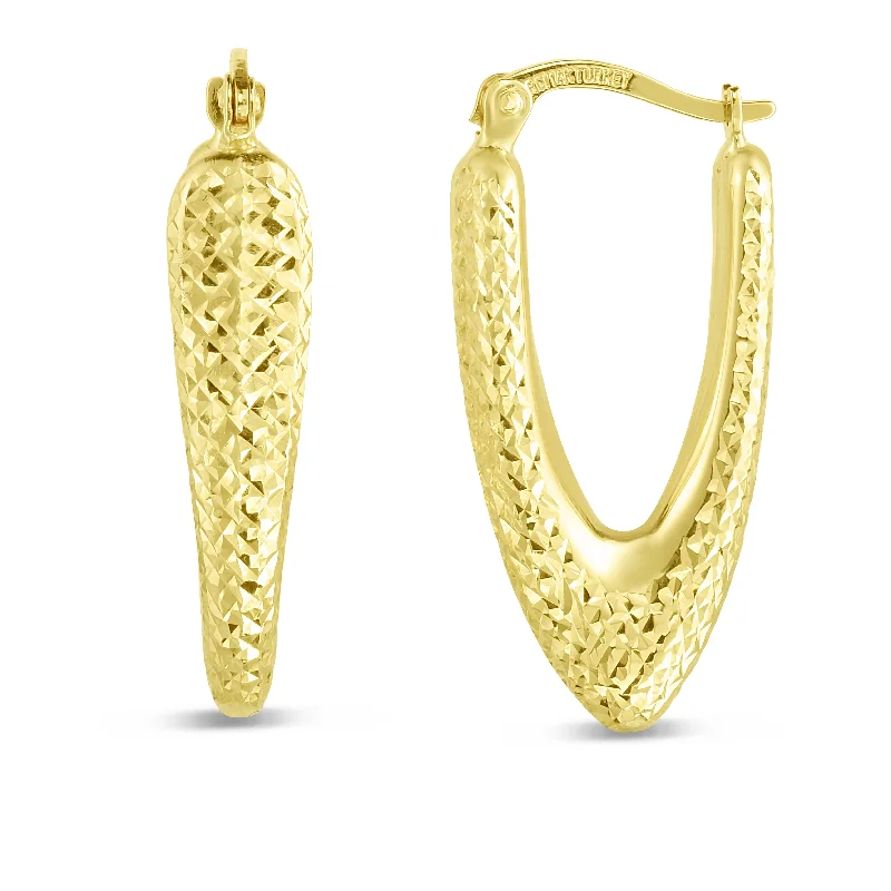 Bold Diamond Earrings-14K Puff V Hoop