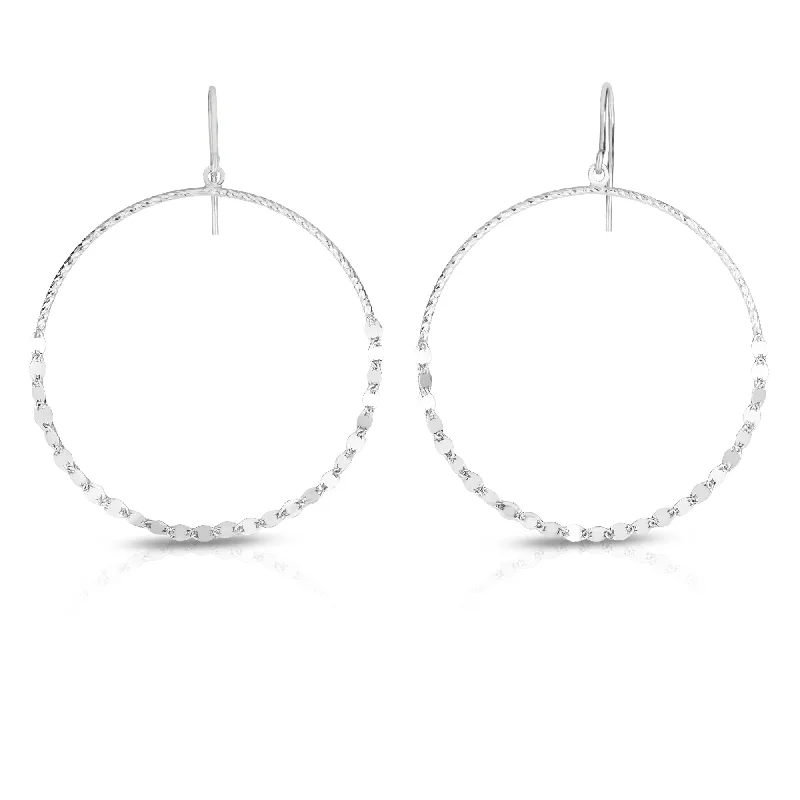 Long Drop Earrings-Silver Large Circle Mirror Chain Earring