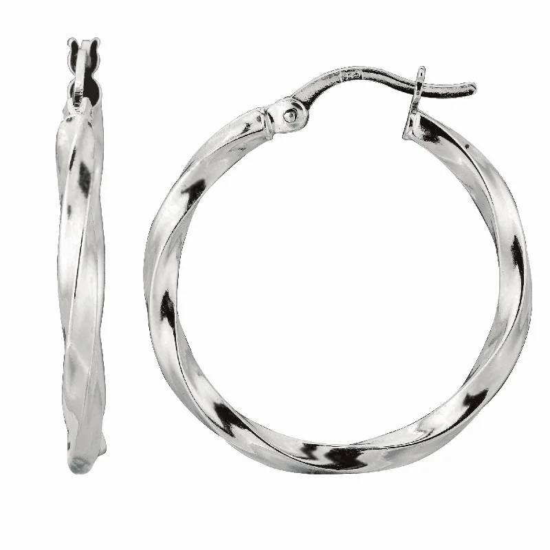 Artistic Hoop Earrings-Silver Large Puff Twist Hoop Earring