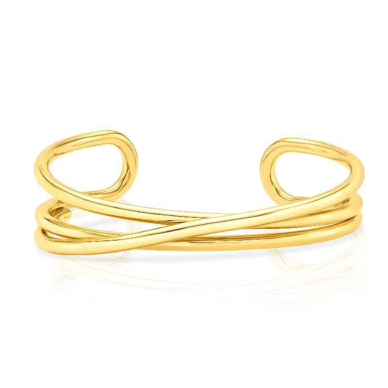 Simple Gold Chain Bracelets-INTERTWINED OPEN CUFF BRACELET, GOLD