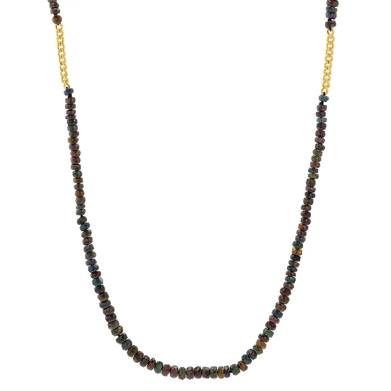 Glass Pendant Necklaces-14k Ethiopian Black Opal and Curb Station Layering Necklace NG002782