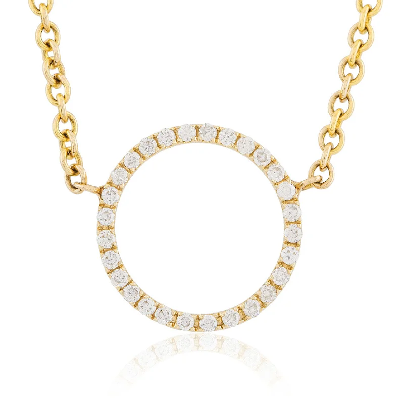 Classic Chain Necklaces-14k Yellow Gold 0.15ct Diamond Circle Necklace