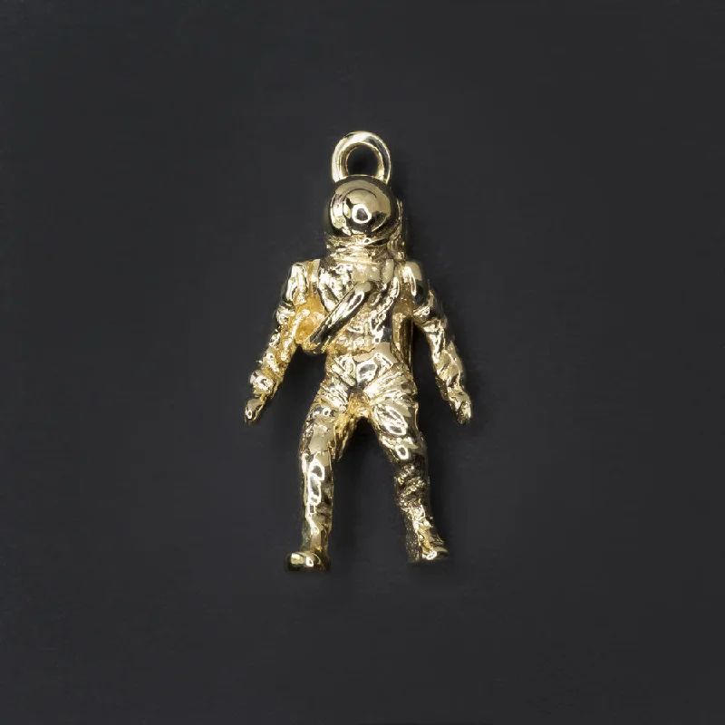 Ethereal Necklaces-SOLID 14k YELLOW GOLD ASTRONAUT CHARM PENDANT SPACE NECKLACE NASA NEIL ARMSTRONG