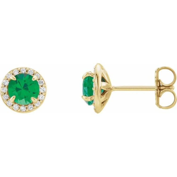 Artistic Earrings-14K Yellow 3.5 mm Lab-Grown Emerald & 1/8 CTW Natural Diamond Earrings