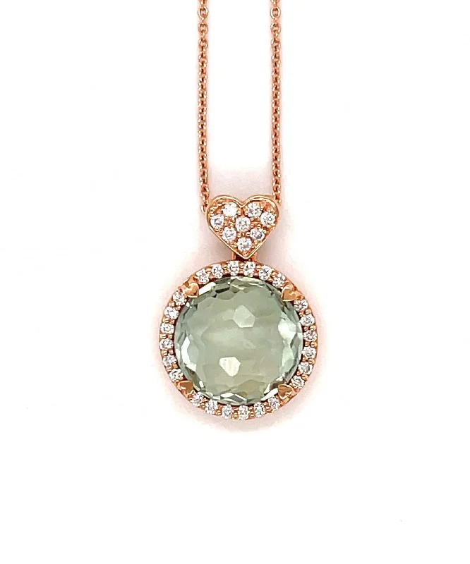 Chunky Gold Necklaces-Mini Green Quartz Round Necklace with Diamonds 285-JSA