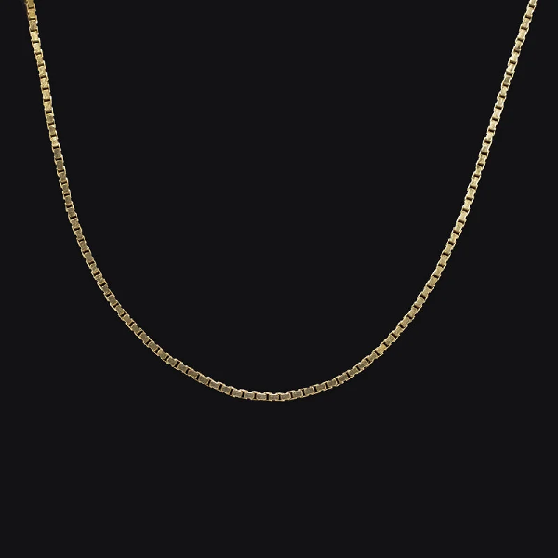 Bohemian Necklaces-SOLID 14k YELLOW GOLD BOX CHAIN 18 INCHES 0.8m NECKLACE CLASSIC THIN MENS LADIES