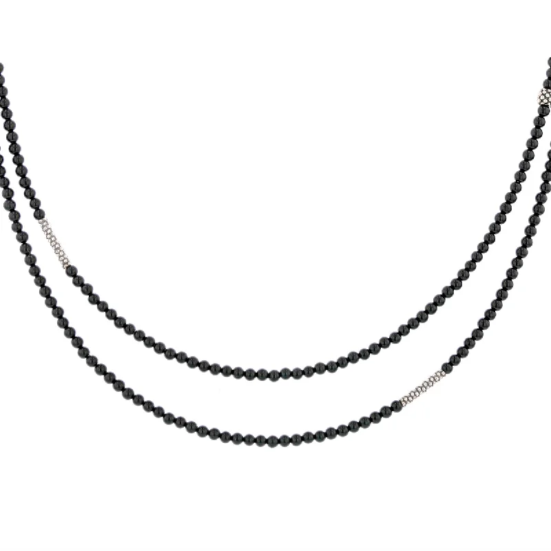 Long Chain Pendant Necklaces-LAGOS Black Onyx Beaded Necklace in Sterling Silver, 34in