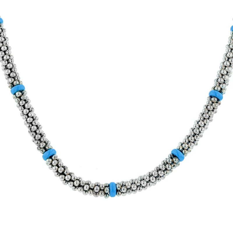 Trendy Pendant Necklaces-LAGOS Caviar Station Necklace in Blue Ceramic and Sterling Silver, 16in