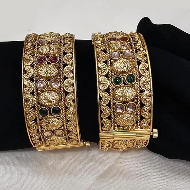 Bangles With Modern Appeal-FS Collection Gold Plated Pota Stone Openable Bangle Set