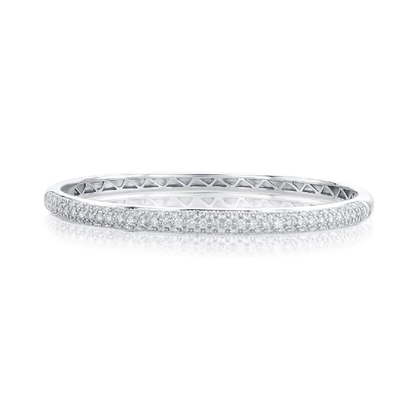 Bracelets For Trendy Outfits-1.55 Cttw Round Diamond Pavé 18K White Gold Bangle Bracelet