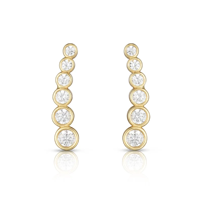 Custom Gold Earrings-14K Gold Graduated Round Bezel CZ Ear Climber