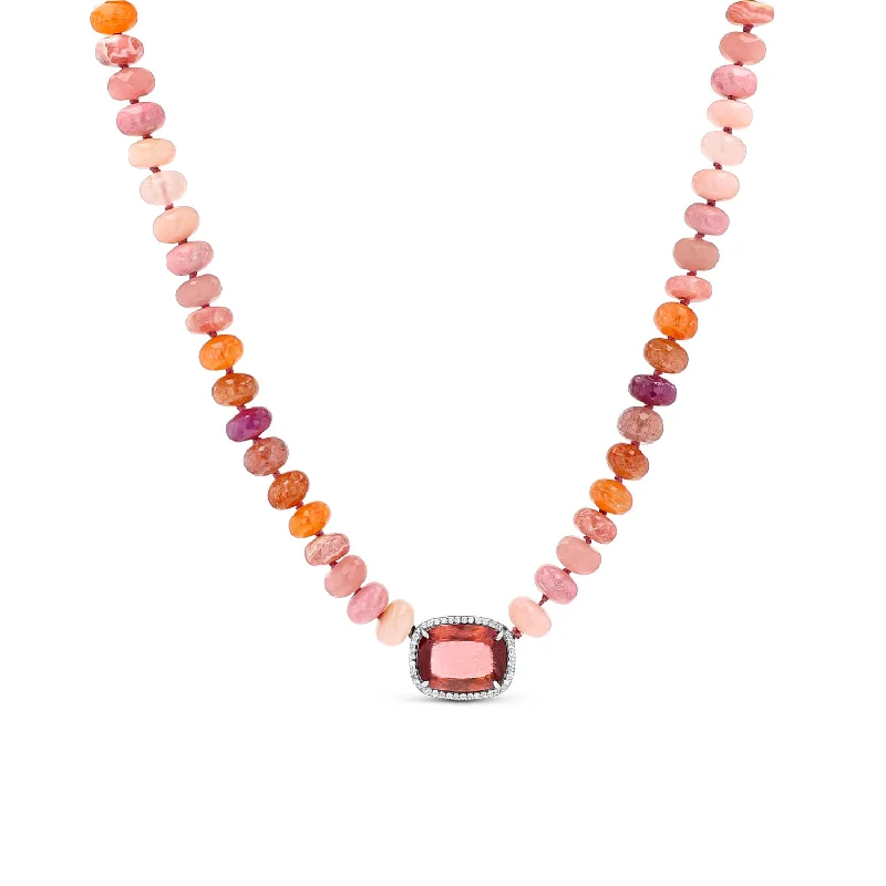 Silver Chain Pendant Necklaces-Summer Sunset Tourmaline and Diamond Necklace  N0002969