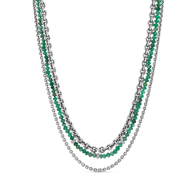 Multi-colored Necklaces-Emerald Gemstone Meets Chain Triple Strand Necklace N0002792