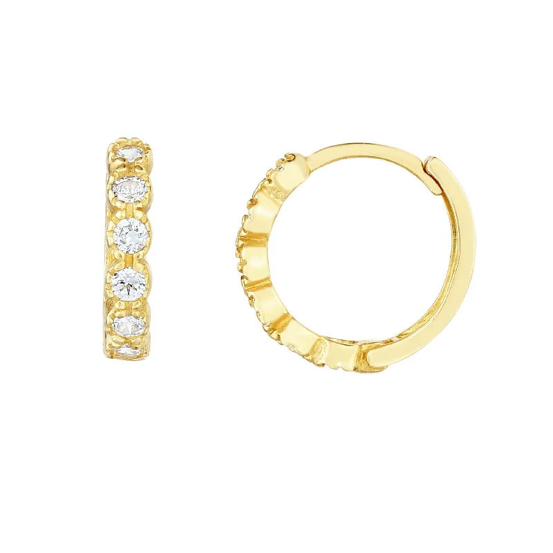 Funky Crystal Earrings-14K Gold Round CZ Huggie Earring