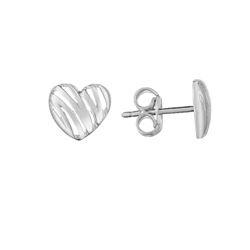 Boho Silver Earrings-14K Scribble Heart Studs