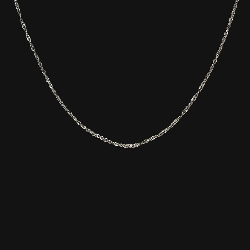 Designer Diamond Necklaces-14k WHITE GOLD DIAMOND CUT CHAIN 17in 0.76mm NECKLACE CLASSIC DAINTY THIN ROPE